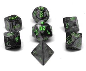 CHX26445 Black Grey/Green Gemini 7PC Polyhedral Dice Set image 0